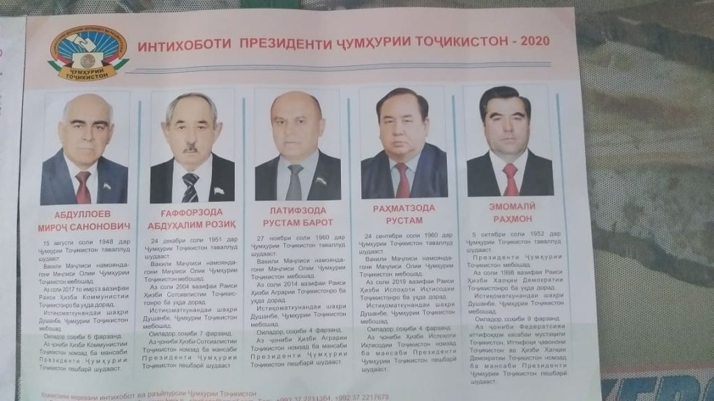 Five candidates that are registered by the CCER of Tajikistan for participation in the elections. Photo: CABAR.asia